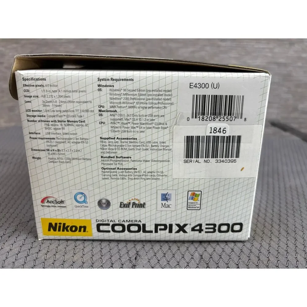 Vintage Nikon Coolpix 4300 Digital Camera 4.0 MP 3x Zoom Silver Box Manual CD